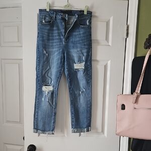 Distressed Cropped Women's Blue Ankle Jeans
